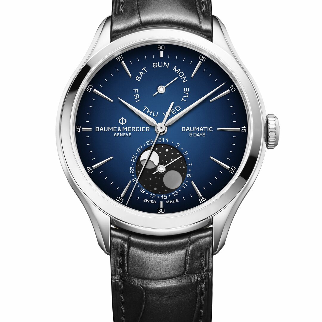 Baume Et Mercier Clifton Baumatic Day Date Moonphase Automatic (Cadran bleu / 42mm)