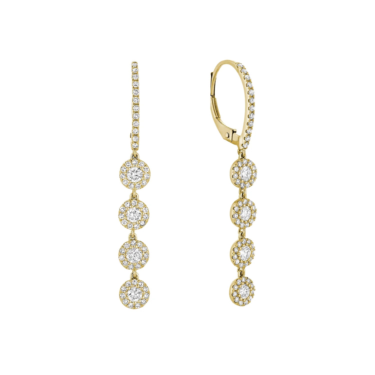 Hemsleys Collection 14k Boucles d'oreilles longues pendantes avec halo et diamants ronds