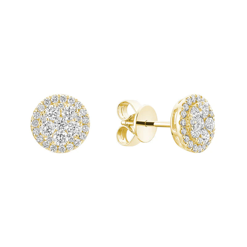 Hemsleys Collection 14K - Boucles d'oreilles serties de diamants ronds et d'un halo de diamants ronds