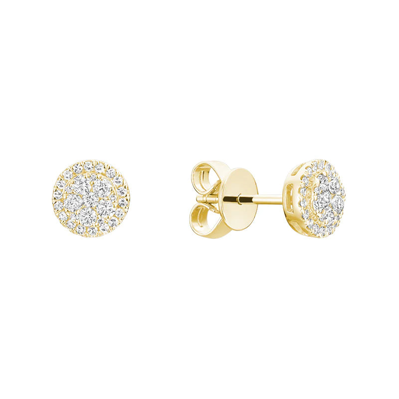 Hemsleys Collection 14K - Boucles d'oreilles serties de diamants ronds et d'un halo de diamants ronds