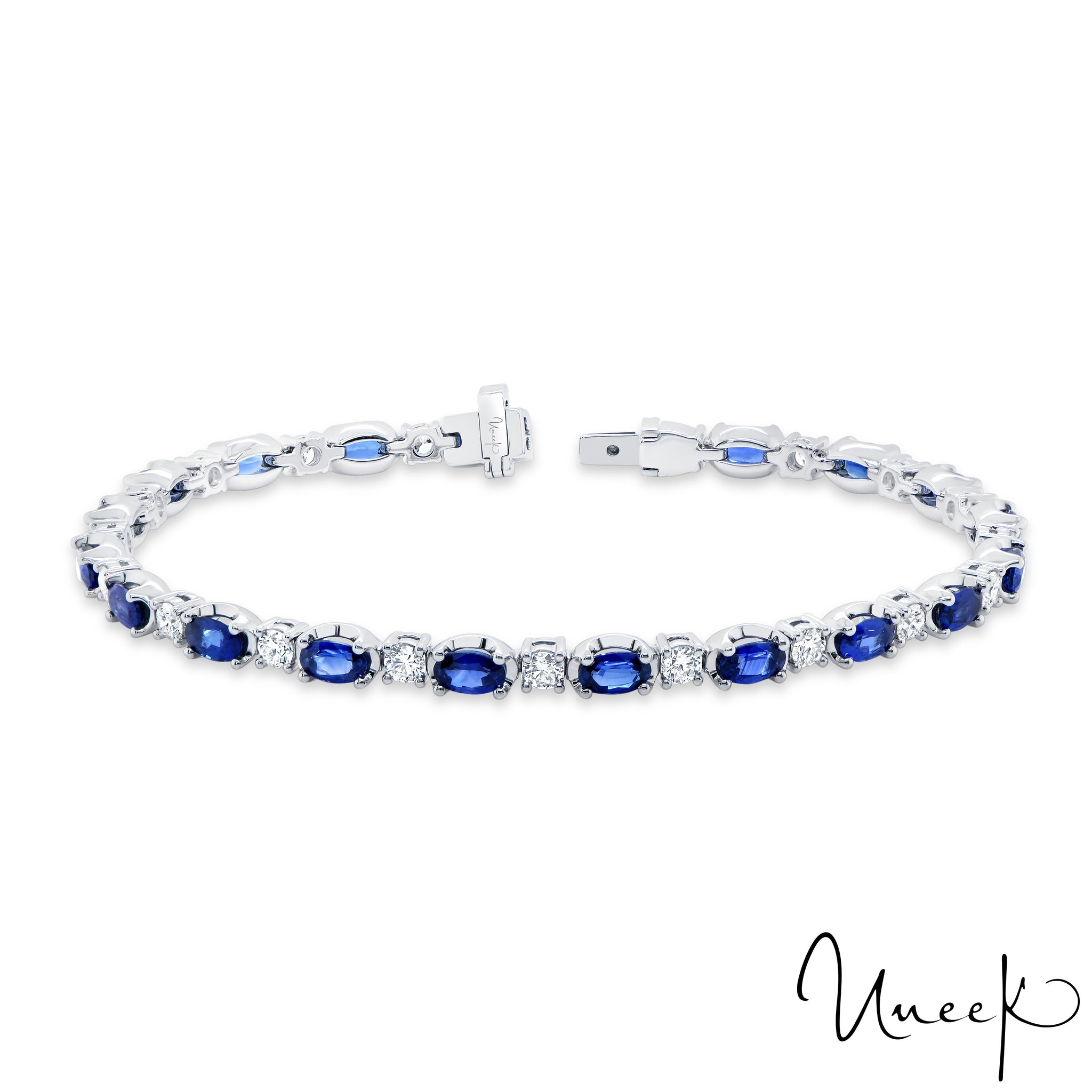 Uneek Bracelet Tennis 18KW saphir bleu ovale et diamant