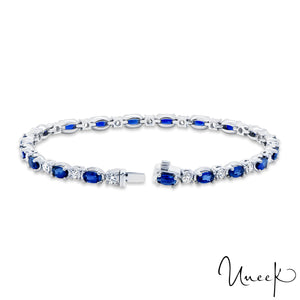 Uneek Bracelet Tennis 18KW saphir bleu ovale et diamant