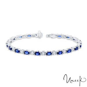 Uneek Bracelet Tennis 18KW saphir bleu ovale et diamant