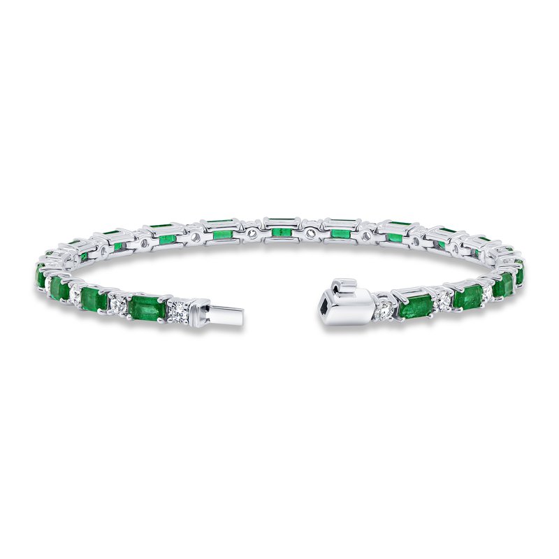 Uneek 18KW Green Emerald Emerald Cut & Diamond Tennis Bracelet