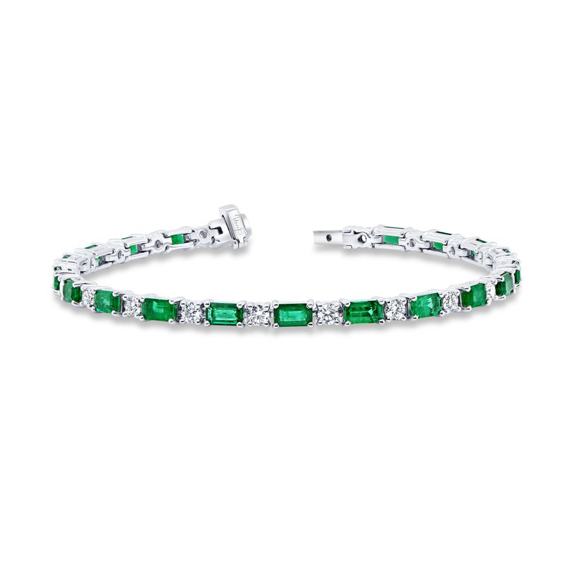 Uneek 18KW Green Emerald Emerald Cut & Diamond Tennis Bracelet