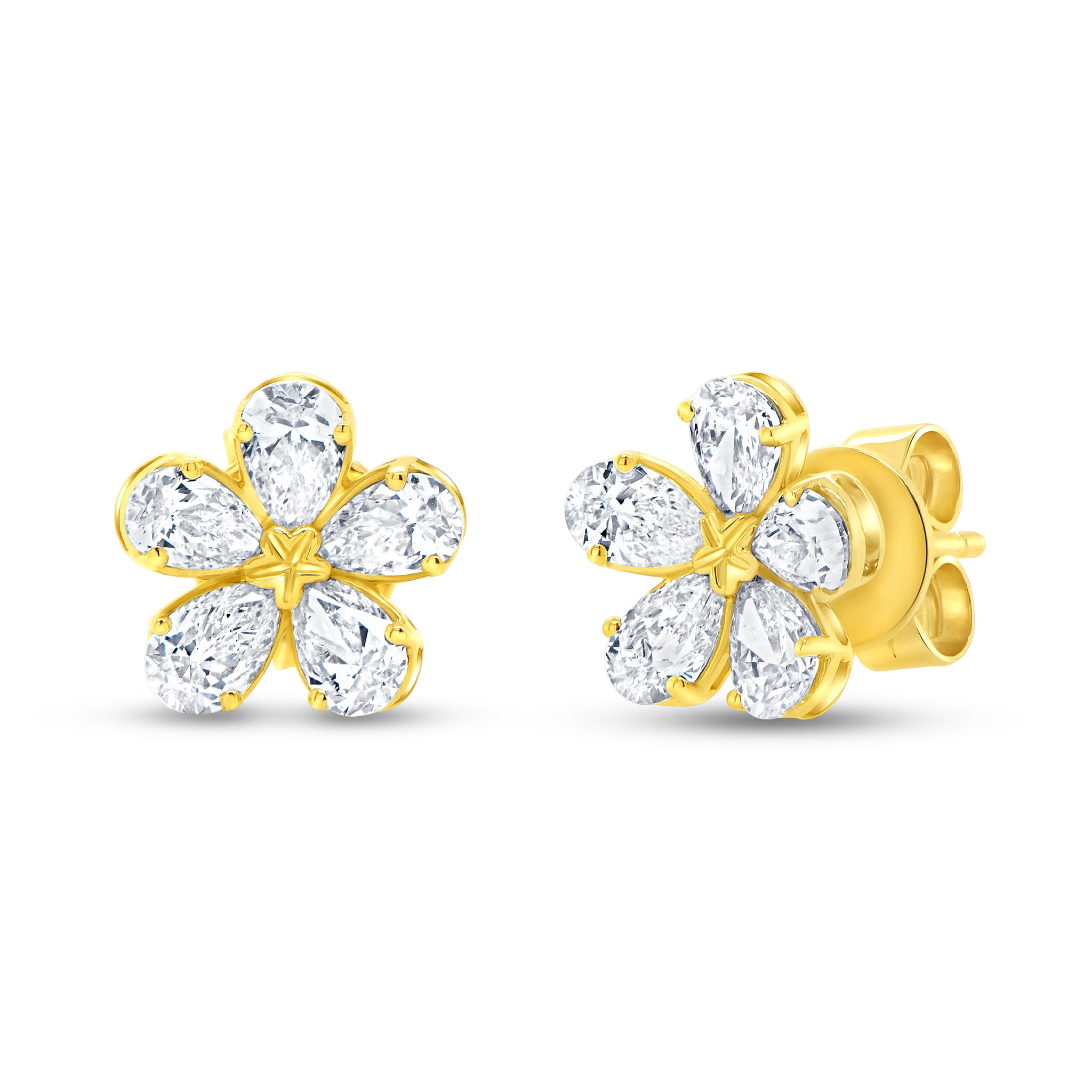 Uneek 18K - Boucles d'oreilles fleurs pétales en forme de poire avec diamants