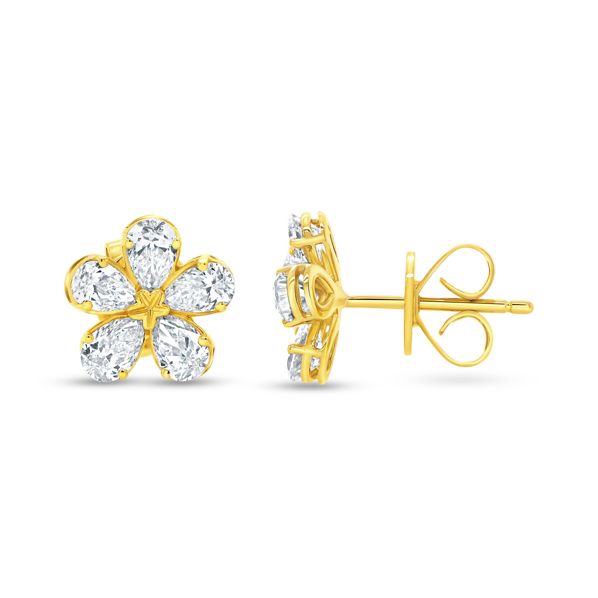 Uneek 18K - Boucles d'oreilles fleurs pétales en forme de poire avec diamants