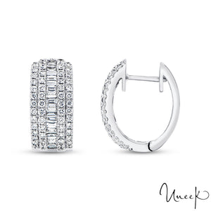 Uneek - Boucles d'oreilles à cinq rangs de diamants baguettes et ronds 18K