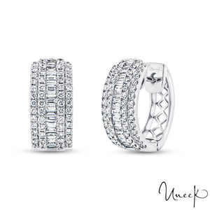 Uneek - Boucles d'oreilles à cinq rangs de diamants baguettes et ronds 18K