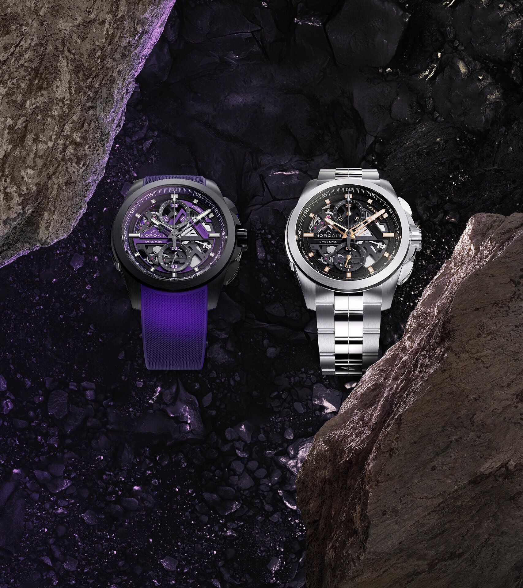 Norqain Independence Skeleton Chrono Auto Limited Edition (Cadran squelette violet / 42mm)