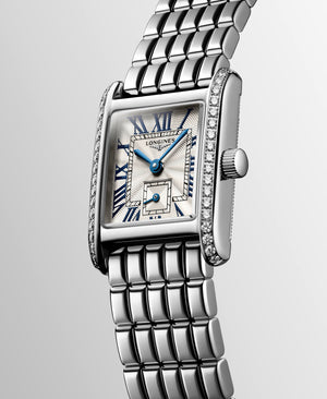 Longines Mini Dolcevita Quartz (cadran argenté / 21.5mm x 29mm / lunette diamant)