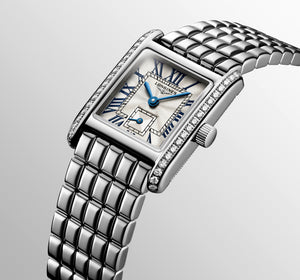 Longines Mini Dolcevita Quartz (cadran argenté / 21.5mm x 29mm / lunette diamant)