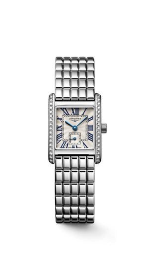 Longines Mini Dolcevita Quartz (cadran argenté / 21.5mm x 29mm / lunette diamant)