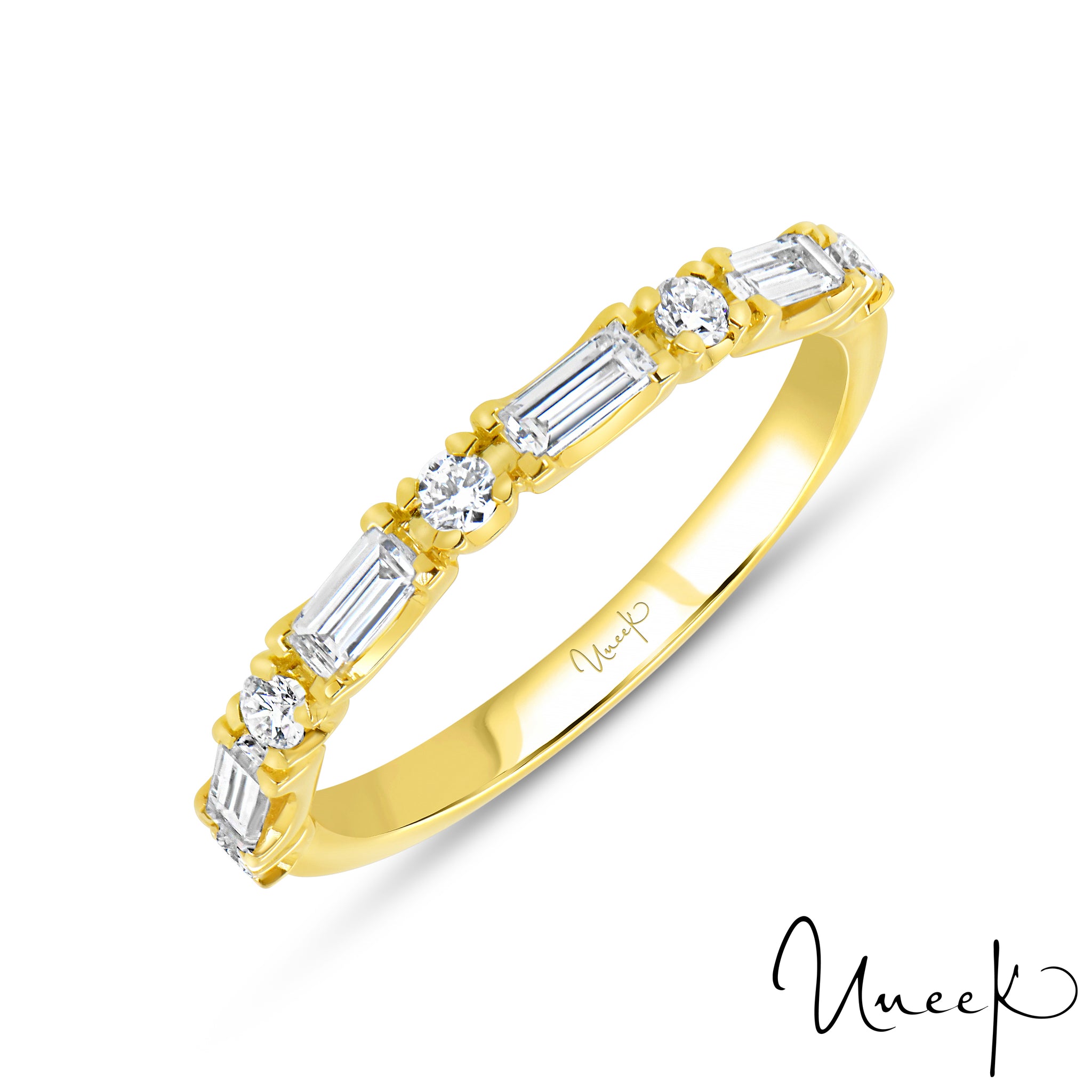 Uneek 18K Baguette Cut & Round Diamond Half Eternity Band