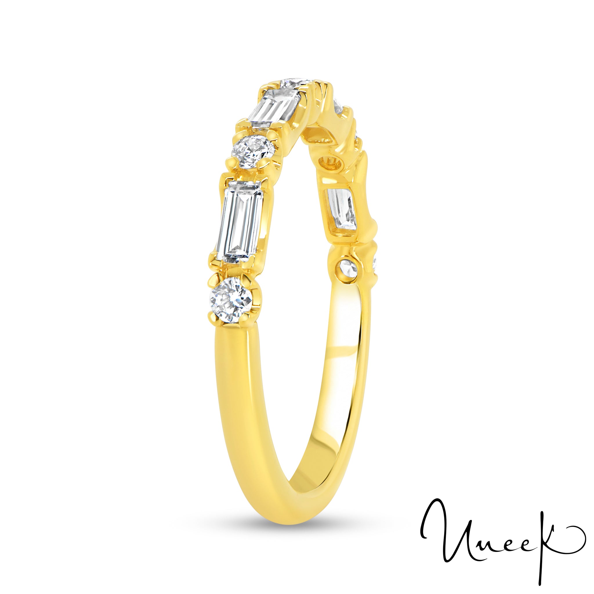 Uneek 18K Baguette Cut & Round Diamond Half Eternity Band