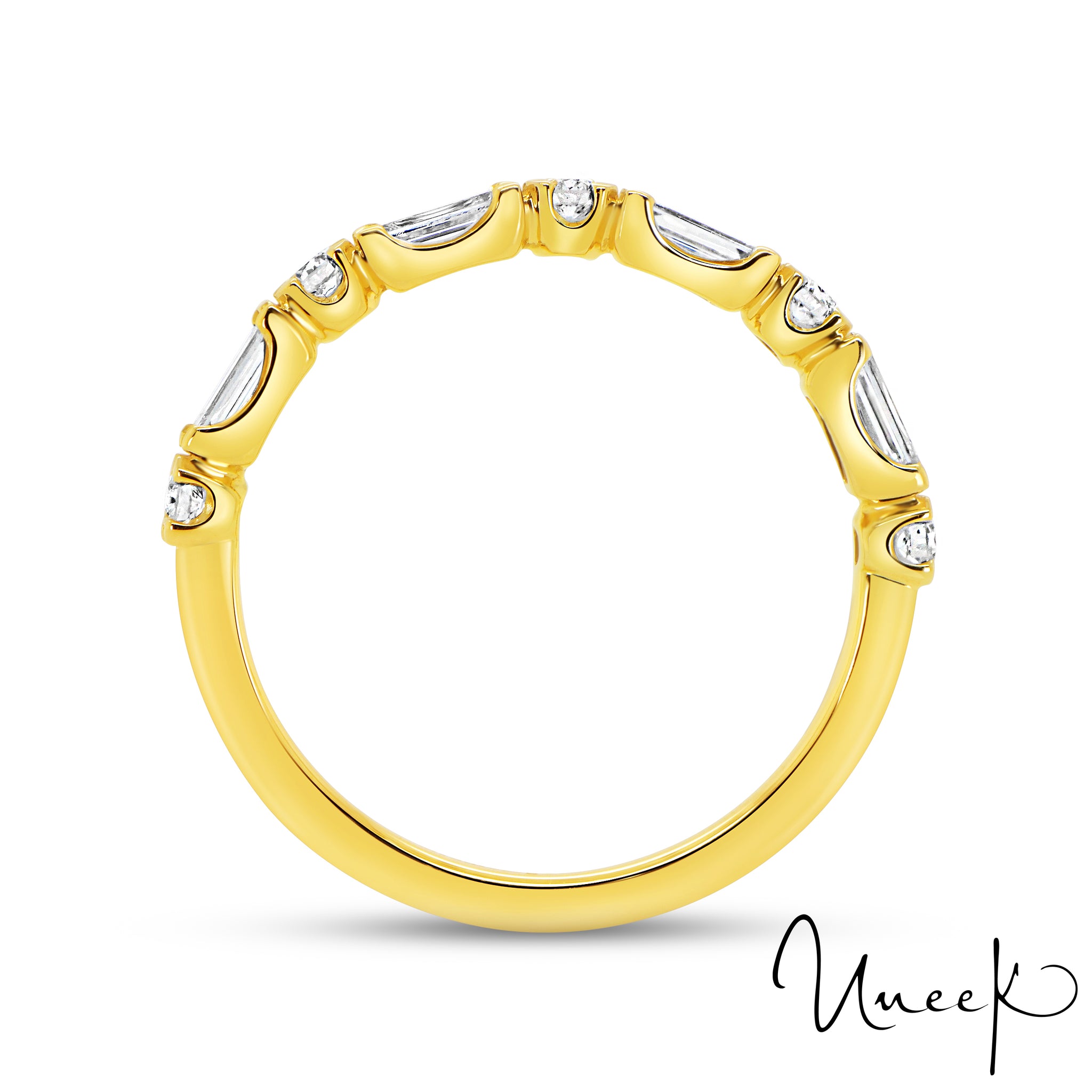 Uneek 18K Baguette Cut & Round Diamond Half Eternity Band