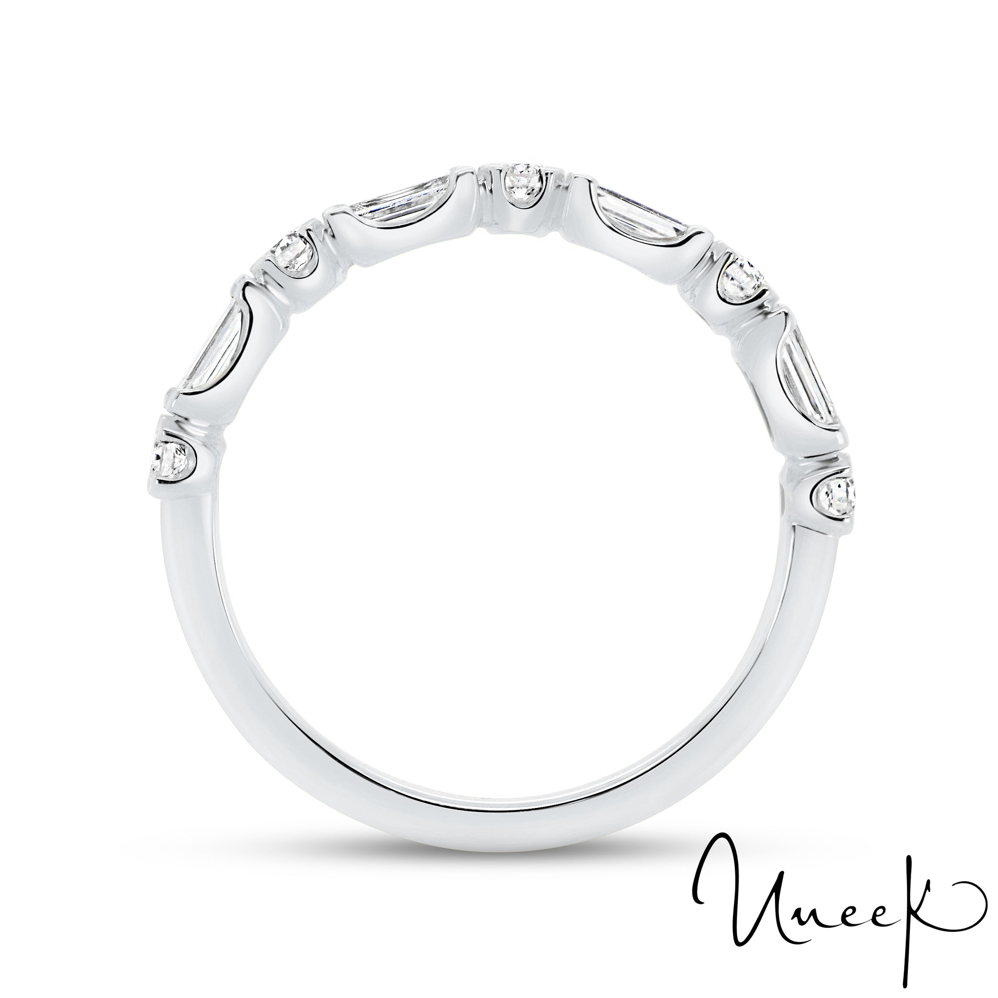 Uneek 18K Baguette Cut & Round Diamond Half Eternity Band