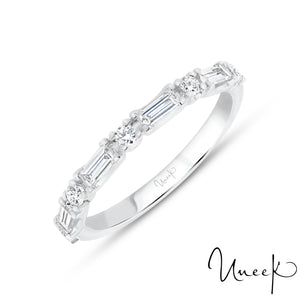 Uneek 18K Baguette Cut & Round Diamond Half Eternity Band