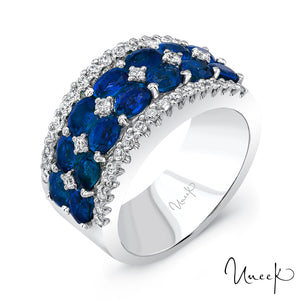 Uneek 18KW Two-Row Oval Blue Sapphire Band with Diamond Accents (bracelet à deux rangs de saphirs bleus ovales avec accents de diamants)