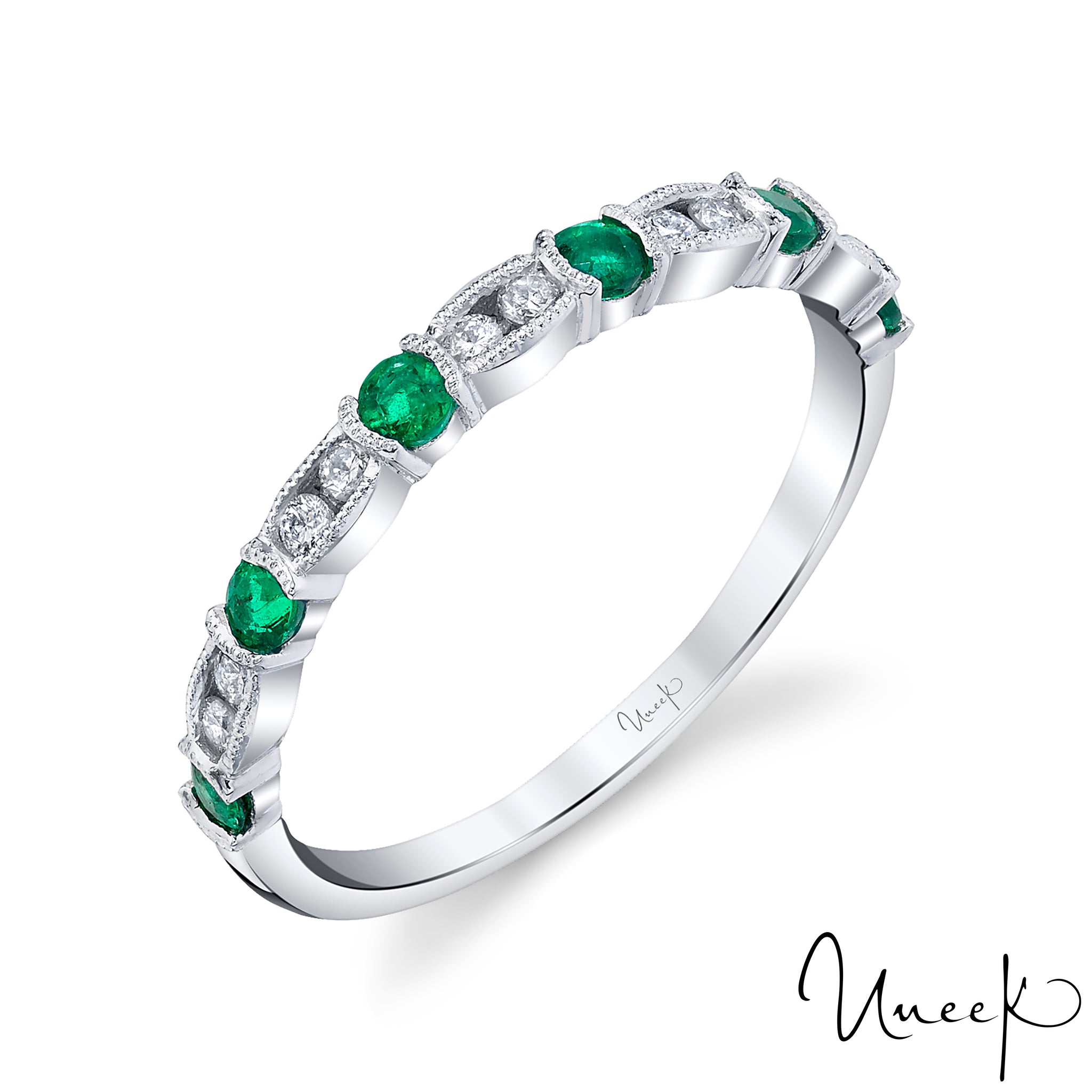 Uneek 14K Emeraude verte et diamant Bracelet empilable