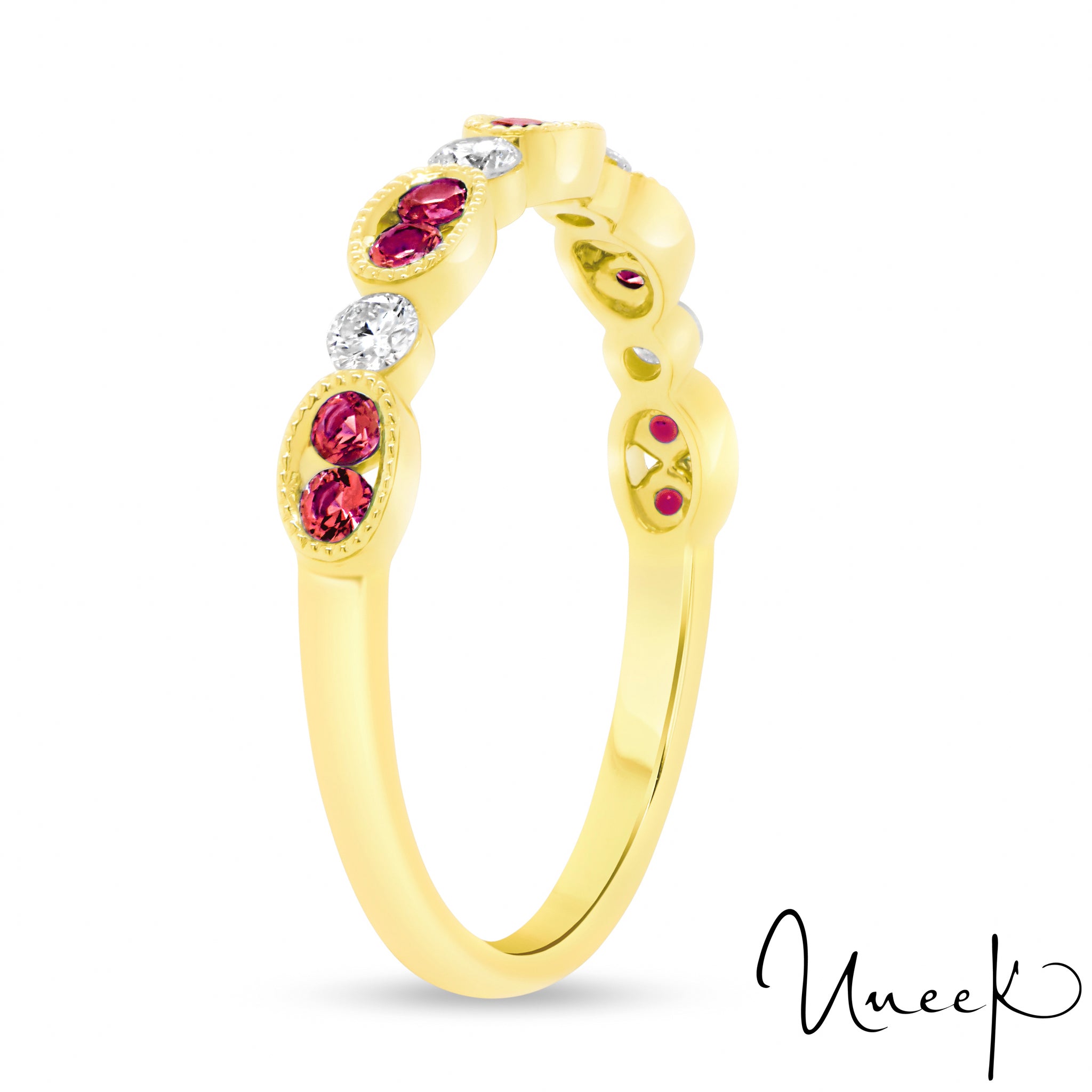 Uneek 14K Ruby & Diamond Half Eternity Band