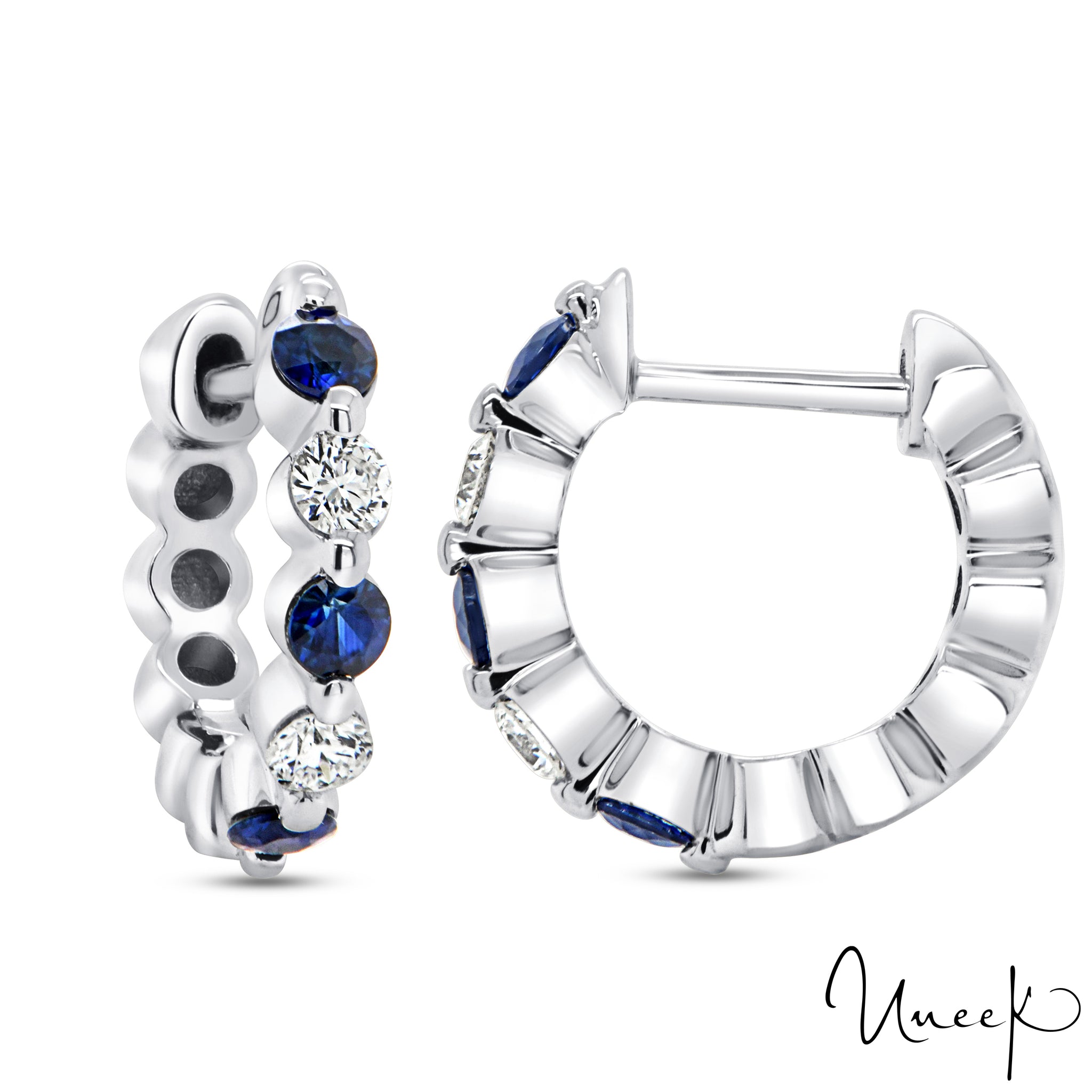 Uneek 14KW Blue Sapphire & Diamond Small Huggy Earrings (boucles d'oreilles serrées)