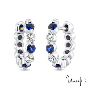 Uneek 14KW Blue Sapphire & Diamond Small Huggy Earrings (boucles d'oreilles serrées)