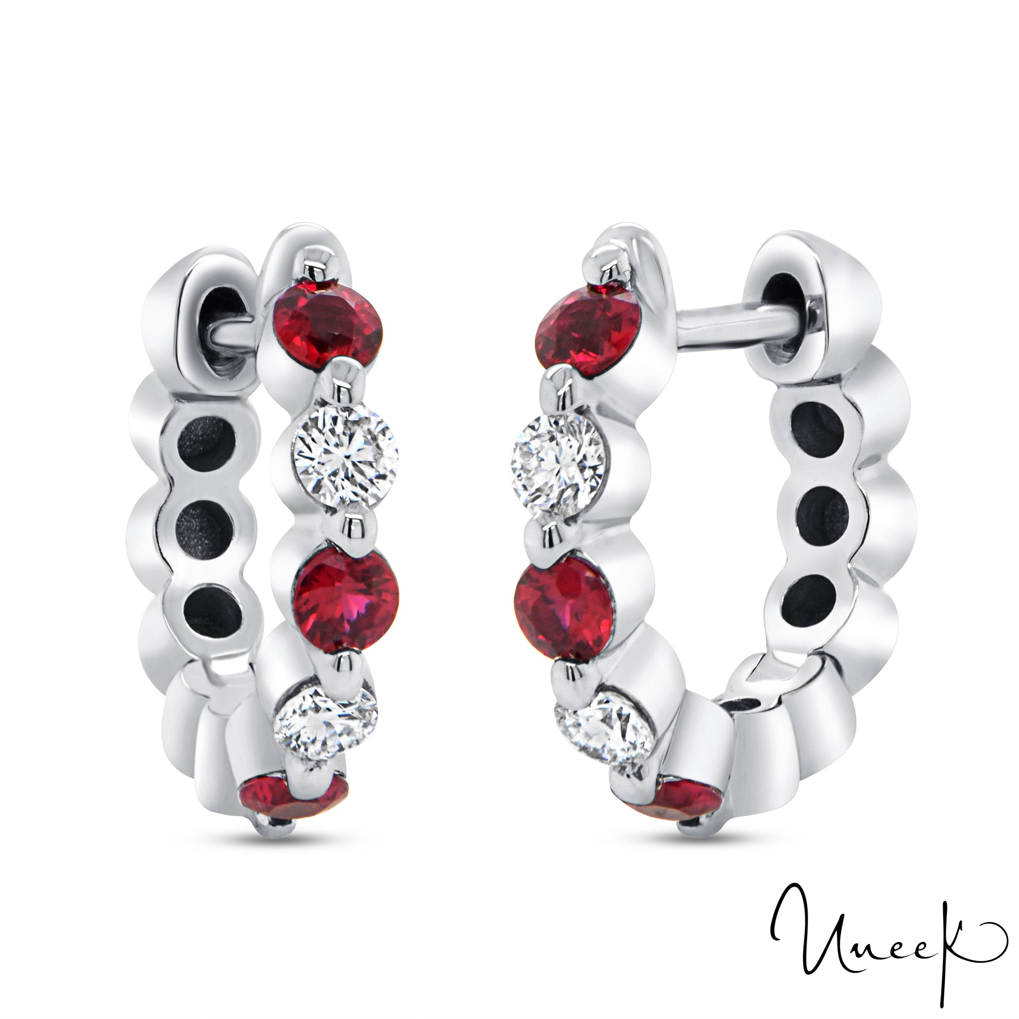 Uneek 14KW Ruby & Diamond Small Huggy Earrings (boucles d'oreilles serrées)