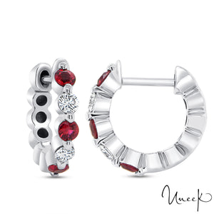 Uneek 14KW Ruby & Diamond Small Huggy Earrings (boucles d'oreilles serrées)