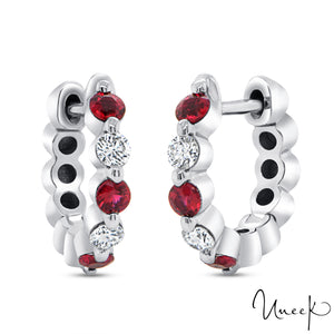 Uneek 14KW Ruby & Diamond Small Huggy Earrings (boucles d'oreilles serrées)