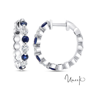 Uneek 14KW Blue Sapphire & Diamond Medium Huggy Earrings (boucles d'oreilles de taille moyenne avec saphir bleu et diamant)