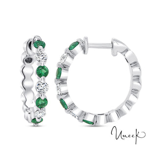 Uneek 14KW Green Emerald & Diamond Medium Huggy Earrings (boucles d'oreilles de taille moyenne)