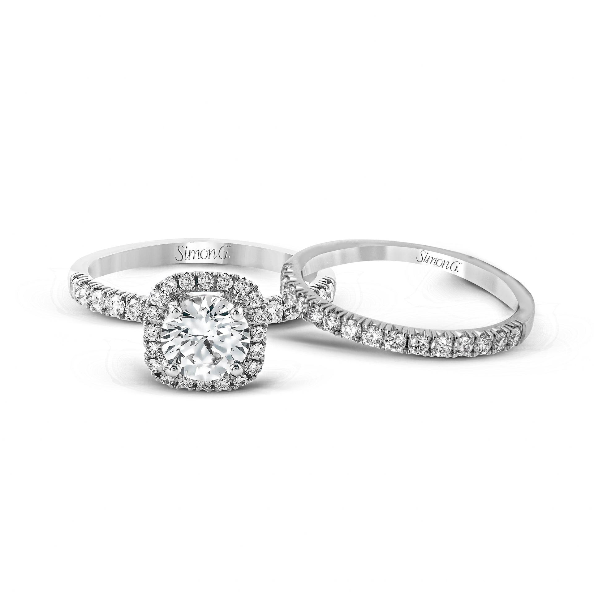 Bague de fiançailles Simon G 18K avec halo en diamant