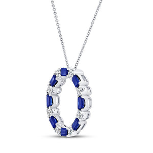 Uneek 18KW Emerald Cut Blue Sapphire & Round Diamond Circle of Life Pendentif