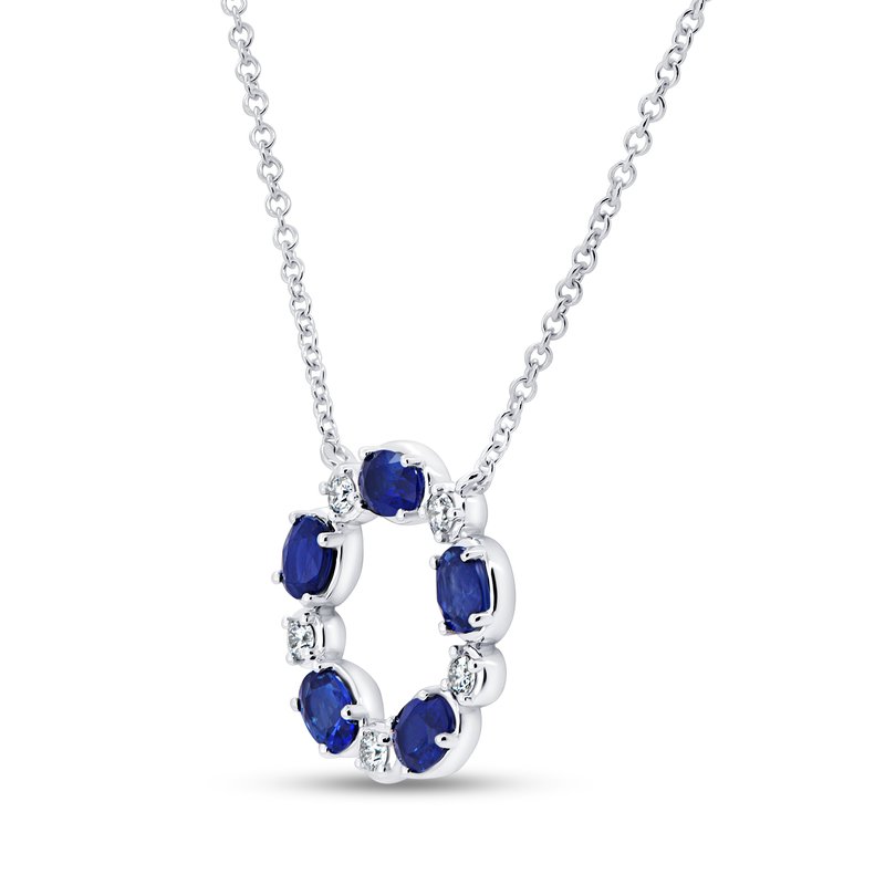 Uneek Pendentif Cercle de vie en saphir bleu ovale et diamant rond 18KW