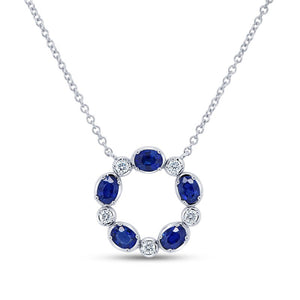 Uneek Pendentif Cercle de vie en saphir bleu ovale et diamant rond 18KW