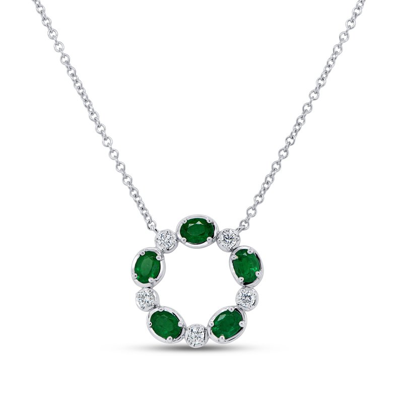 Uneek Pendentif Cercle de vie en émeraude verte ovale et diamant rond 18KW