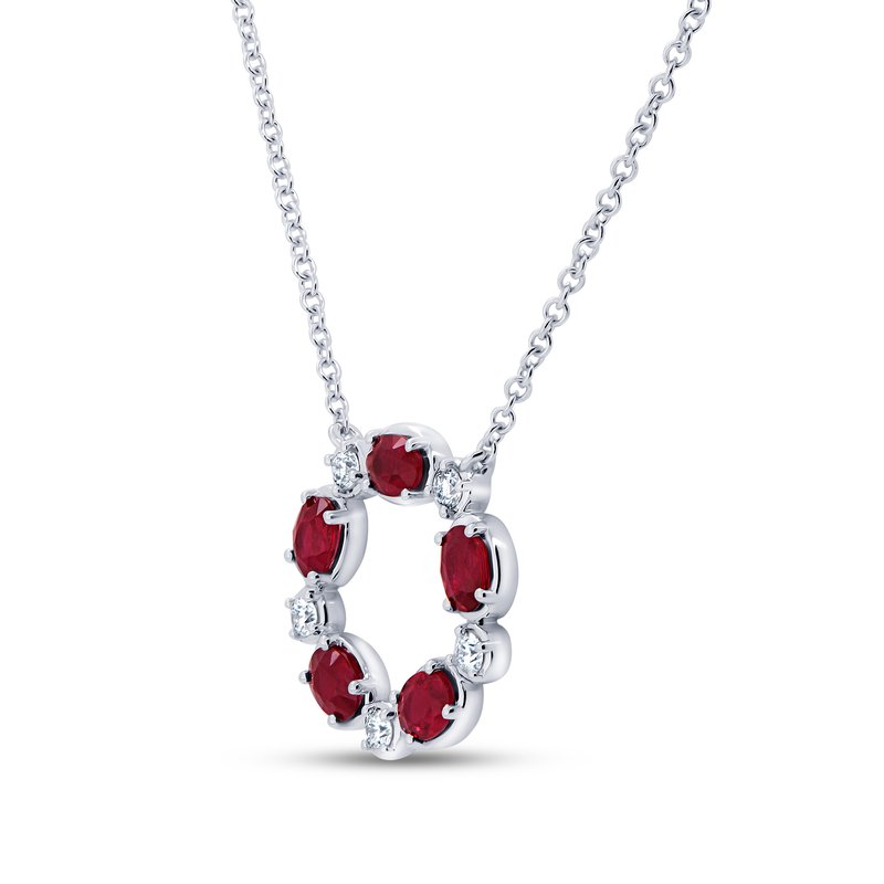 Uneek Pendentif Cercle de vie en rubis ovale et diamants ronds 18KW