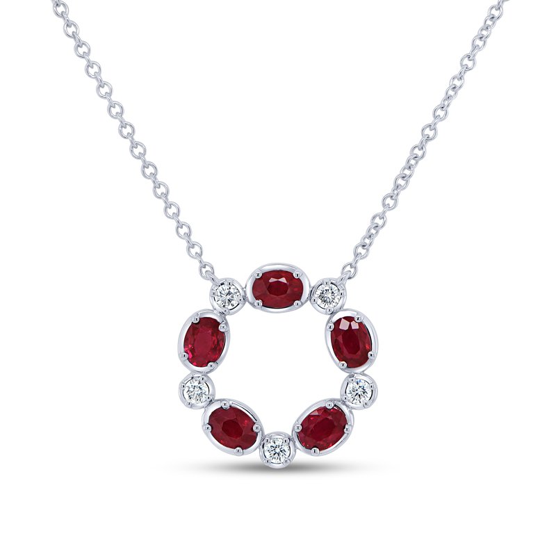 Uneek Pendentif Cercle de vie en rubis ovale et diamants ronds 18KW