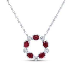 Uneek Pendentif Cercle de vie en rubis ovale et diamants ronds 18KW