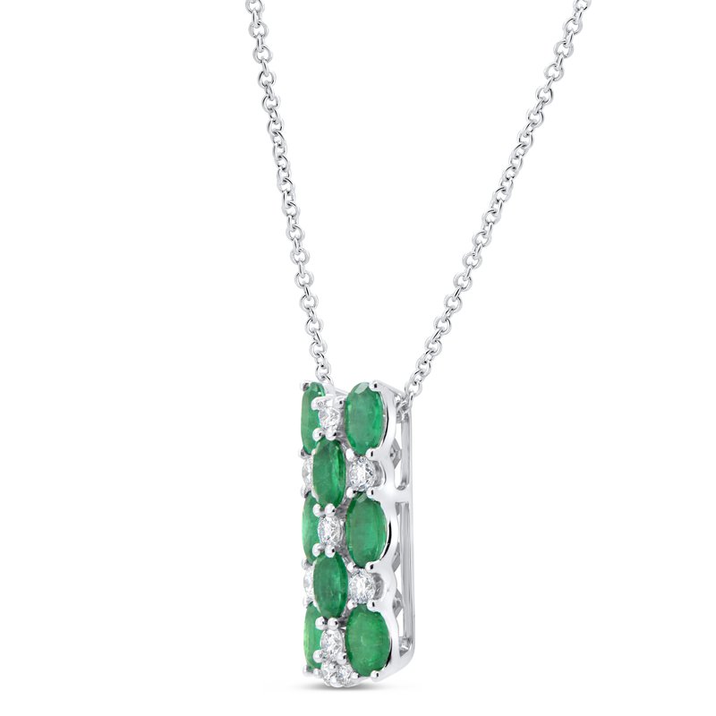 Uneek Pendentif damier en émeraude verte ovale et diamant rond 18KW