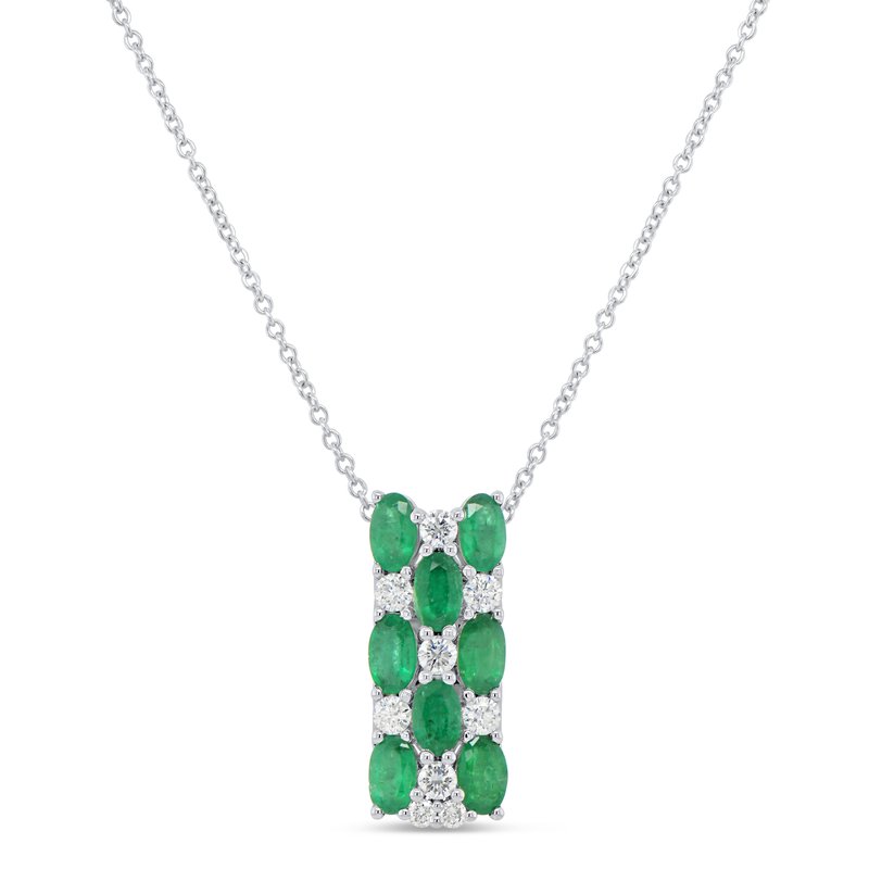 Uneek Pendentif damier en émeraude verte ovale et diamant rond 18KW