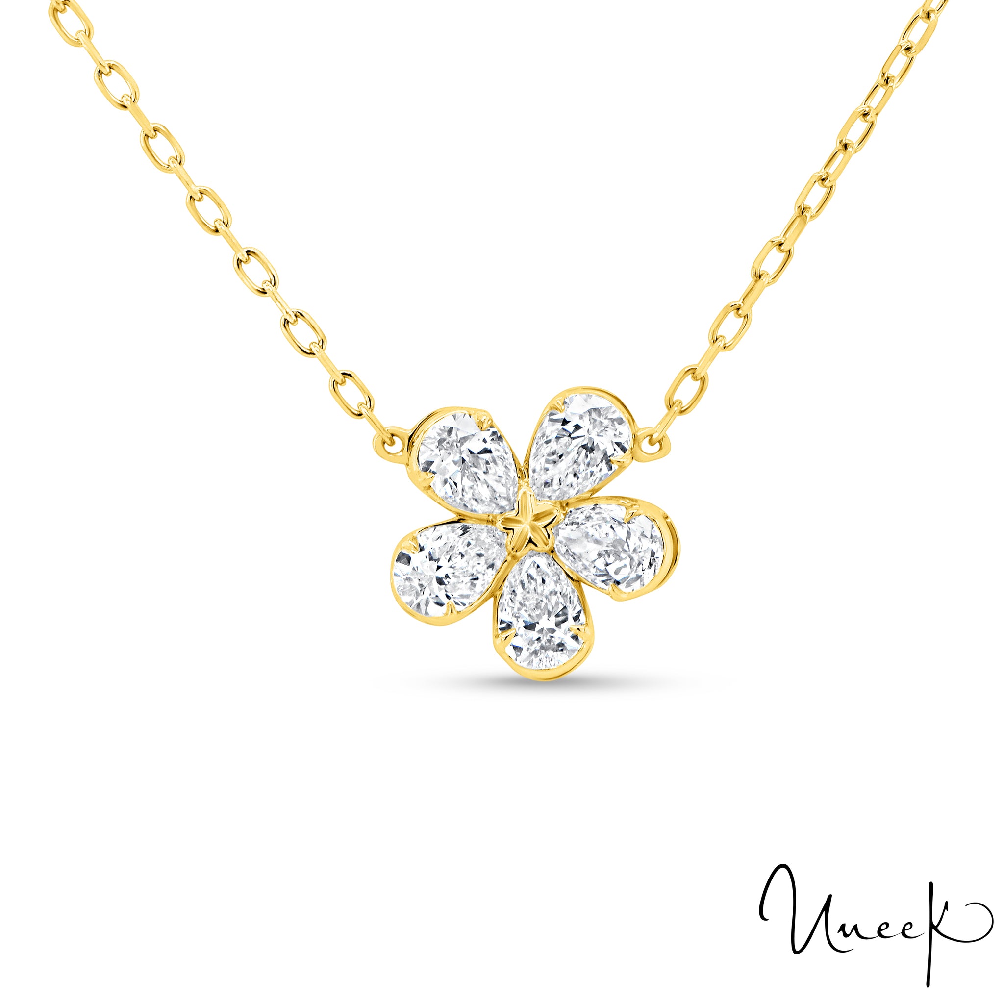 Uneek 18K Pendentif fleur de pétale en forme de poire avec diamant