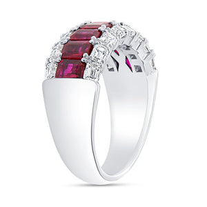 Uneek 18KW Emerald Cut Ruby & Diamond Anniversary Ring (bague d'anniversaire rubis et diamant)