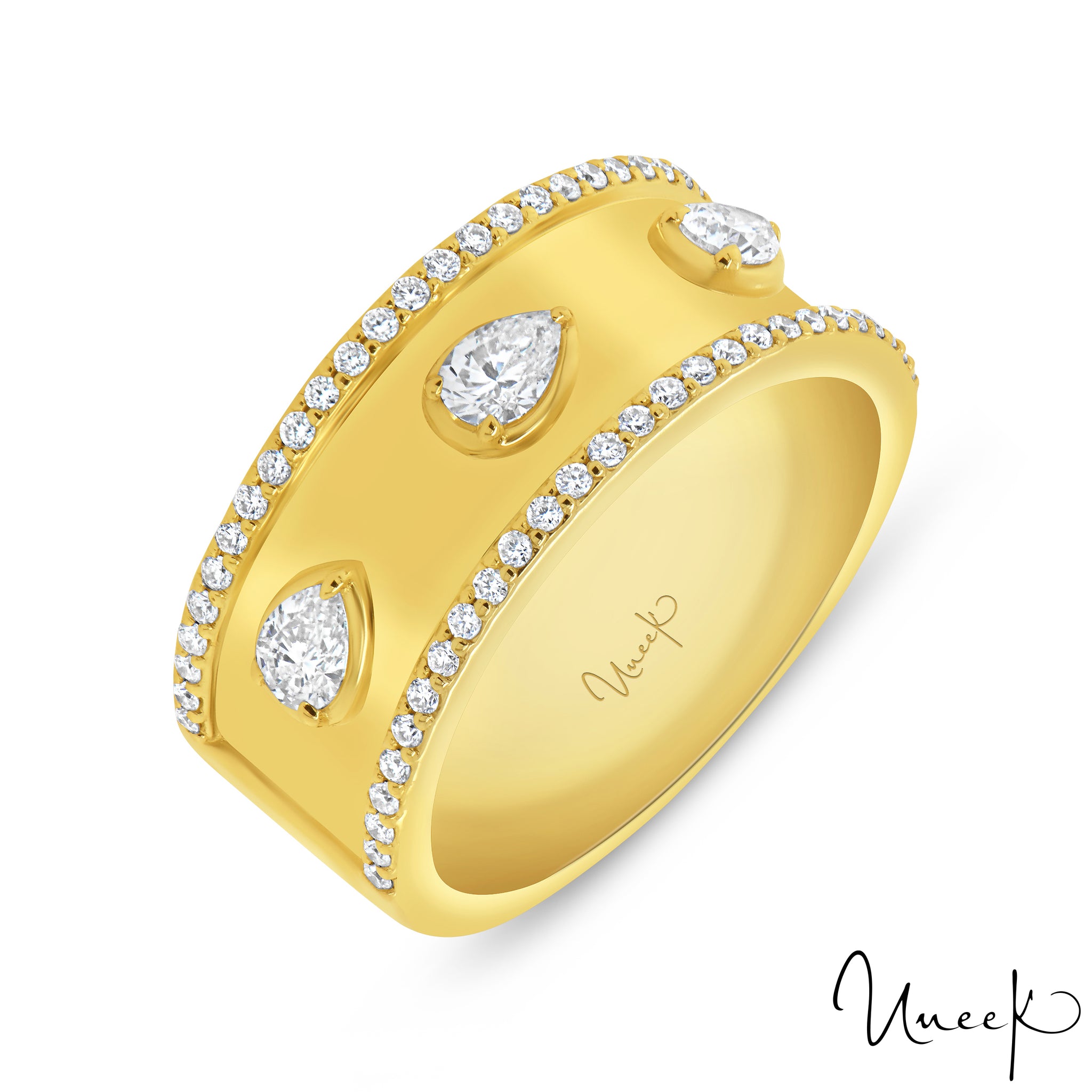 Uneek 18K Pear-Shape Diamond Bezel Set Cigar Fashion Band