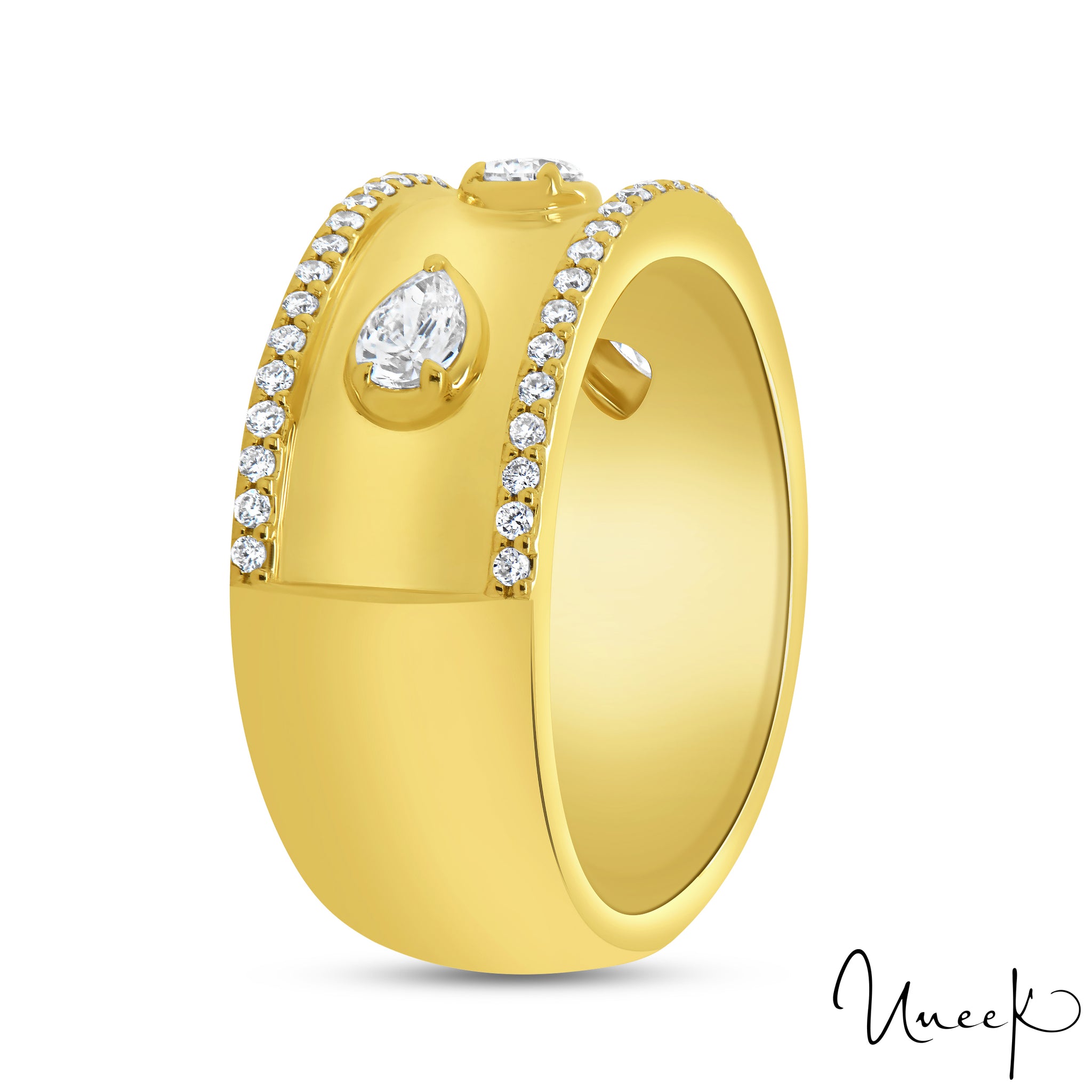 Uneek 18K Pear-Shape Diamond Bezel Set Cigar Fashion Band