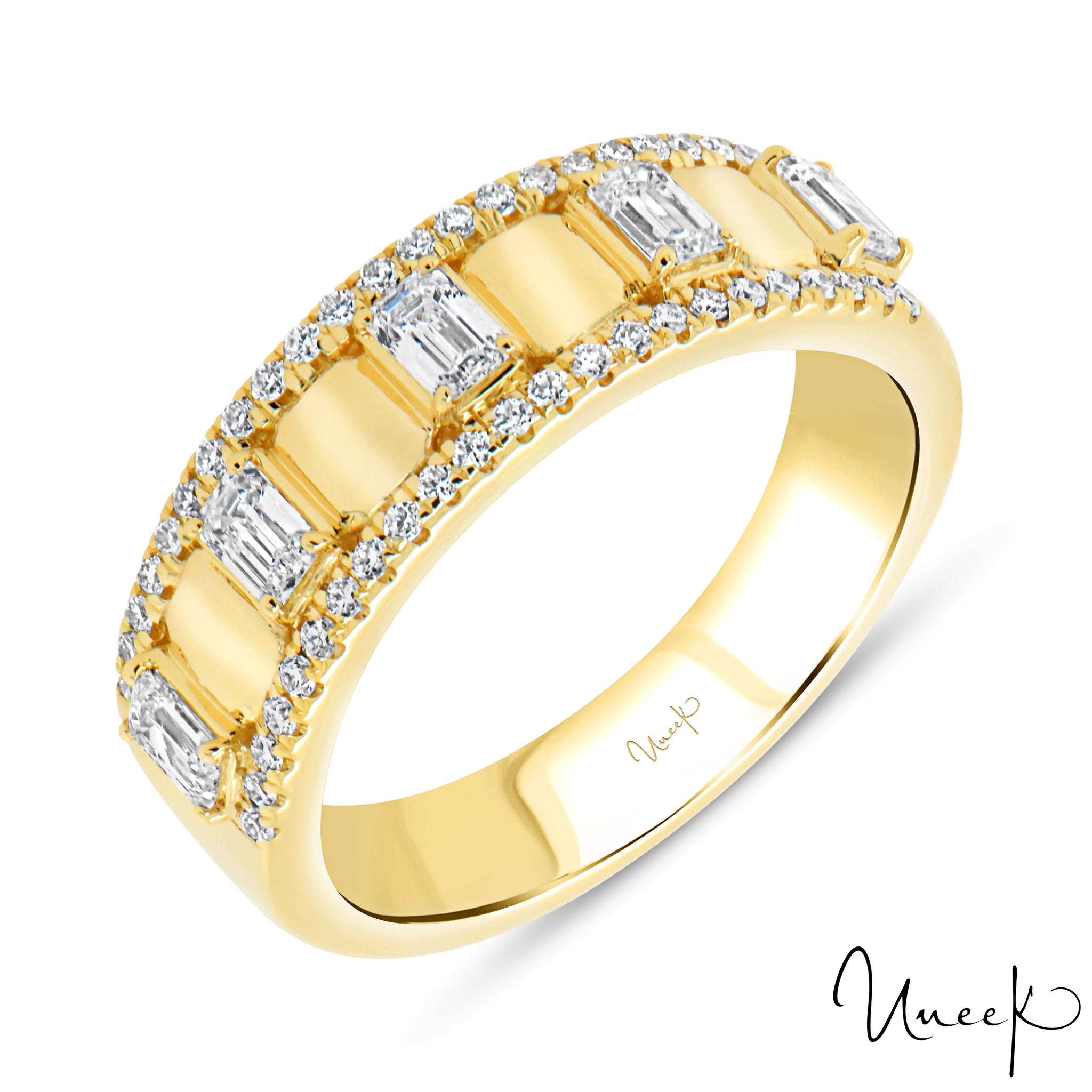 Uneek 18K Bague à chaton serti de diamants taille émeraude et de diamants en serti clos