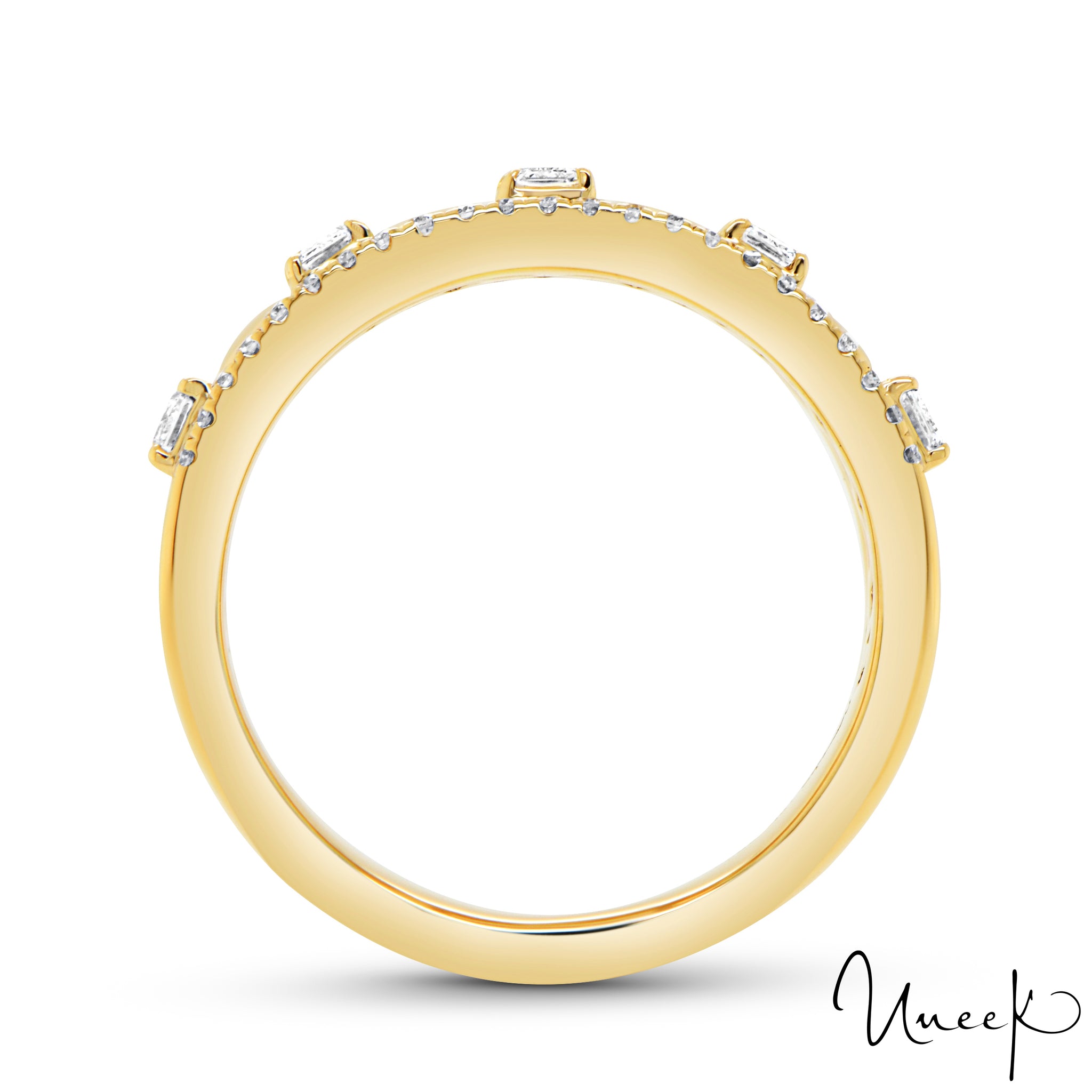 Uneek 18K Bague à chaton serti de diamants taille émeraude et de diamants en serti clos