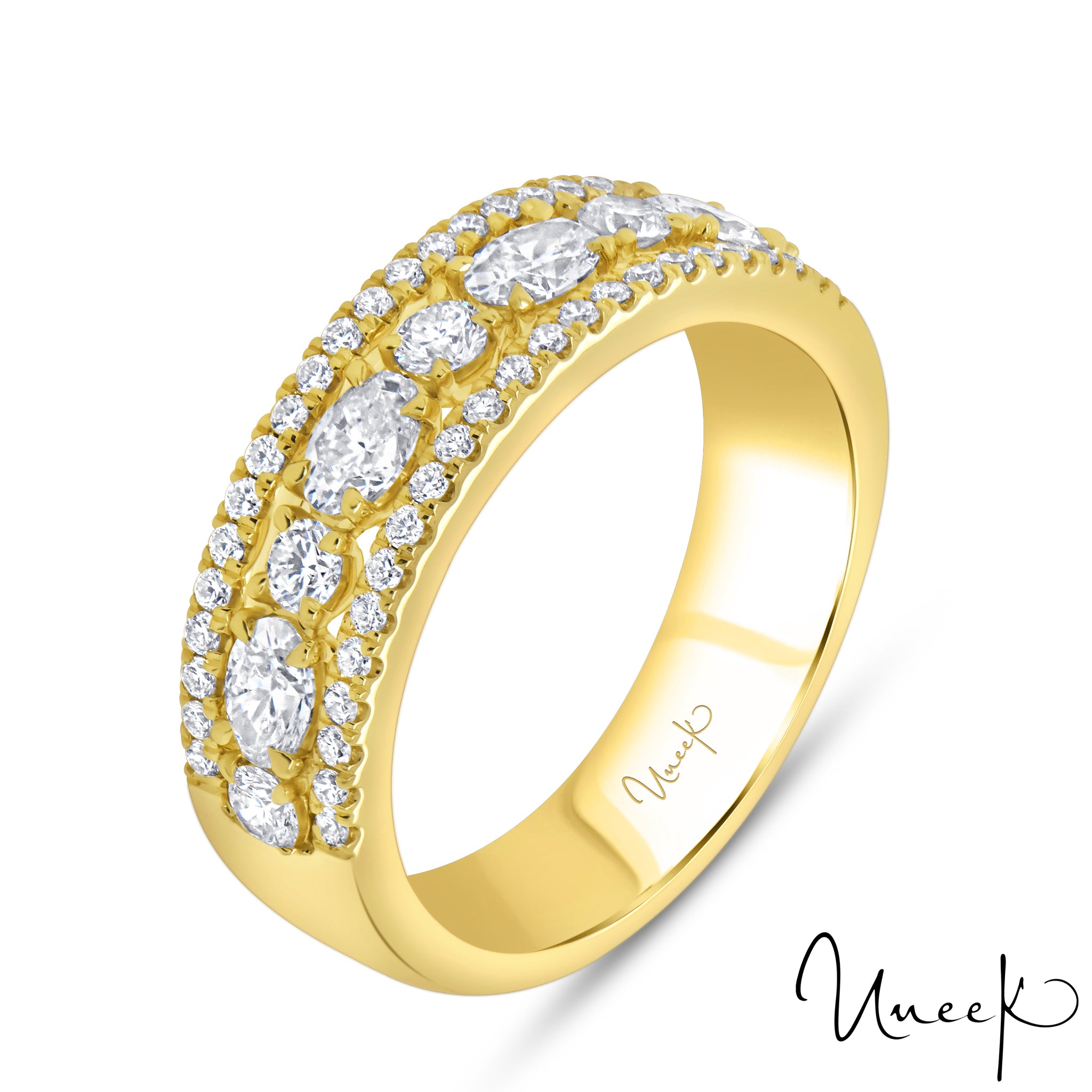 Uneek Bague d'anniversaire en diamants ovales et ronds 18K