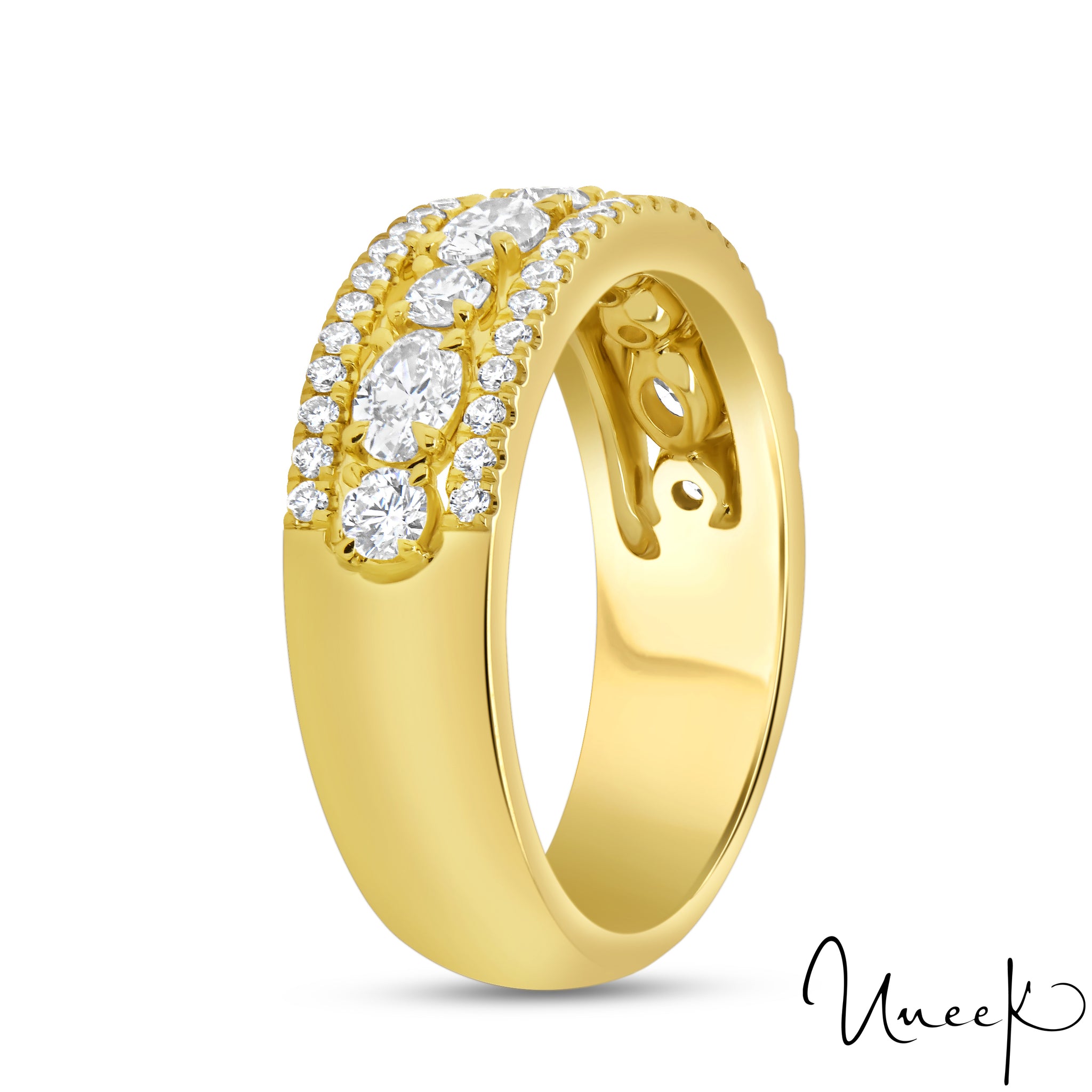 Uneek Bague d'anniversaire en diamants ovales et ronds 18K